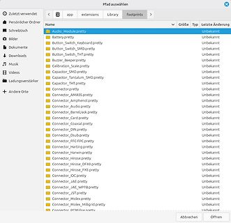 Dateimanager Fenster mit Footprints Dateien
