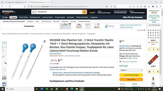 Amazon Produktseite für Glas-Pipetten-Set