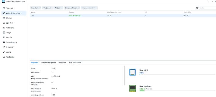 Screenshot einer Virtual Machine Manager Benutzeroberfläche