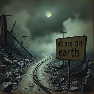 Surreales Bild mit Wegweiser und Mond