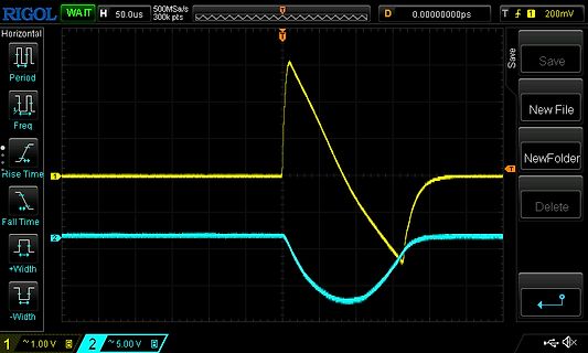 Oszilloskop Messkurven gelb und blau