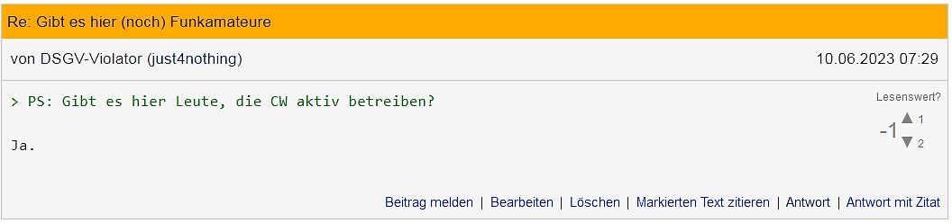 Screenshot eines Forenbeitrags über Funkamateure
