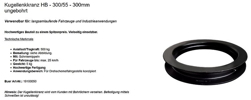 Kugellenkranz HB mit Produktbeschreibung und Foto