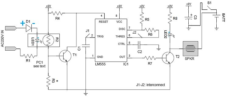 Schaltplan mit LM555 Timer und Lautsprecher