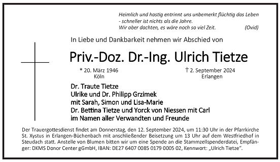 Traueranzeige für Ulrich Tietze