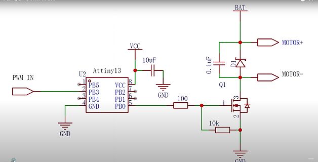 Schaltplan einer Motorsteuerung mit Attiny13