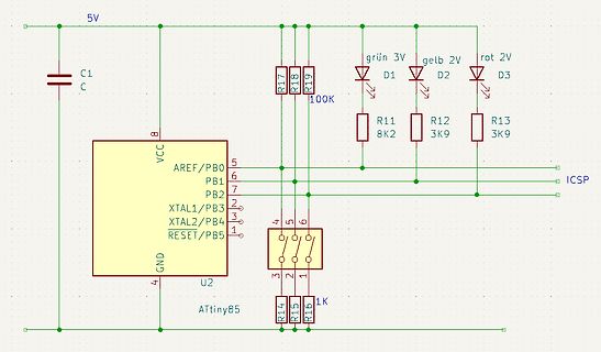 Schaltplan mit ATtiny85 Mikrocontroller