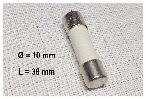 Glas Sicherung mit Maßangaben