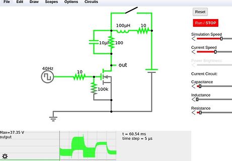 Schaltplan einer RLC-Schaltung mit MOSFET-Schalter