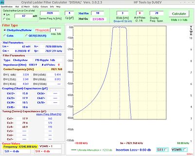 Software-Screenshot eines Crystal Ladder Filter Calculators