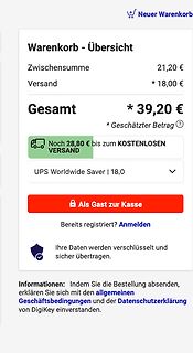Warenkorb Übersicht DigiKey