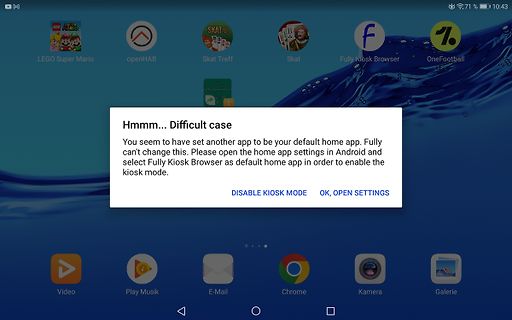 Fehlermeldung eines Kiosk-Browsers auf Android-Tablet