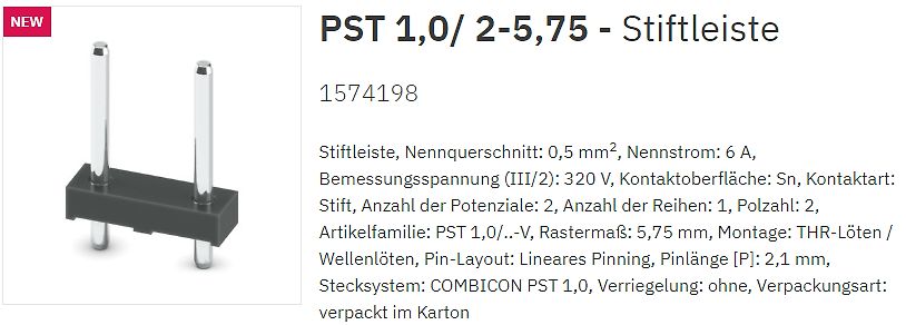 Produktseite einer Stiftleiste