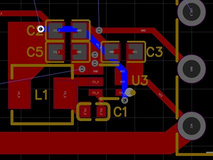 PCB-Layout Ausschnitt mit Bauteilbezeichnungen