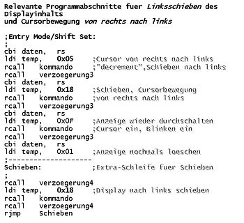 Assembler-Programmcode für Displaysteuerung