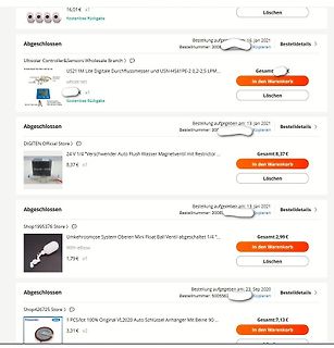 Bestellhistorie eines Online-Shops