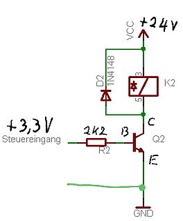 Schaltplan eines Transistor-Relais-Treiber mit Freilaufdiode