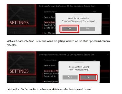 BIOS/UEFI Secure Boot Einstellungen