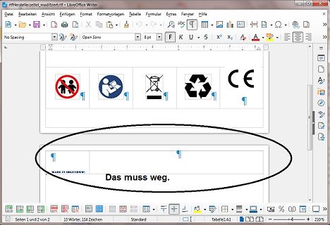 LibreOffice Writer Dokument mit Symbolen