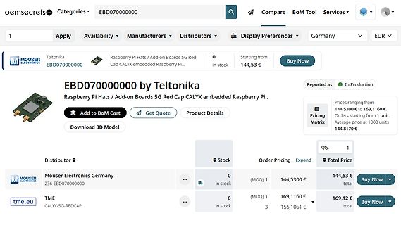 Mouser Electronics Website Produktseite EBD070000000