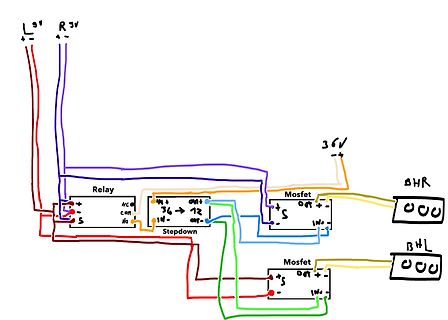 Handgezeichneter Schaltplan mit Relais, Stepdown und Mosfets