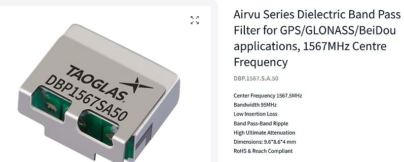 Produktseite eines Taoglas Dielectric Band Pass Filters
