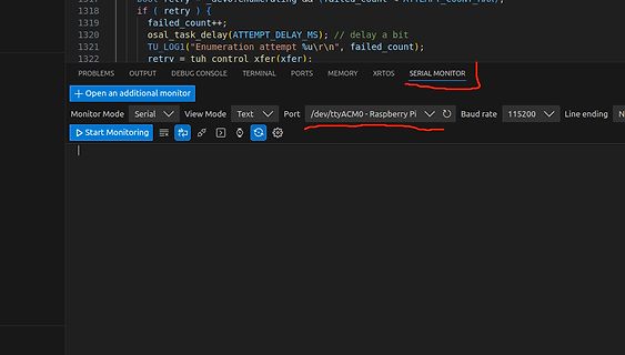 Screenshot einer Software-Oberfläche mit Code und Serieller Monitor