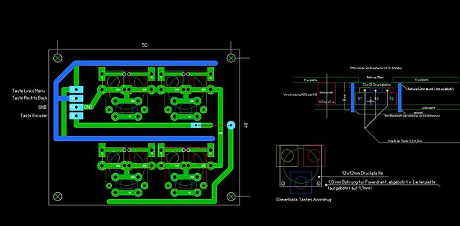 PCB-Layout und mechanische Zeichnung einer Tastensteuerung