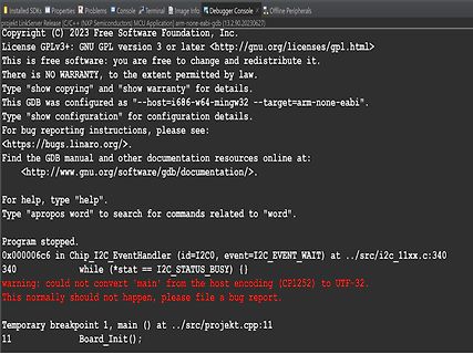 Debugger-Konsole mit GDB-Ausgabe