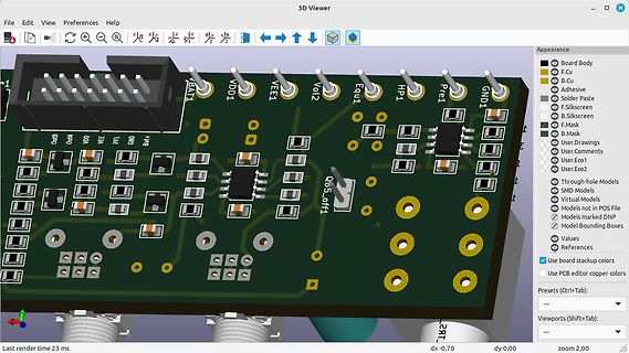 3D-Ansicht eines PCB-Layouts in einer CAD-Software