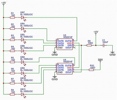 Schaltplan mit WS2814F LEDs und Vorwiderständen