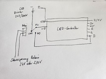 Handgezeichneter Schaltplan einer LED-Steuerung mit Relais