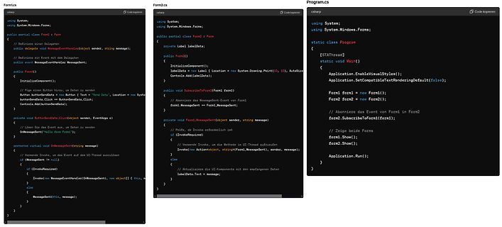 C#-Programmcode für Windows Forms Event-Handling