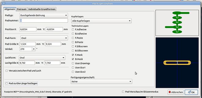 Eigenschaften-Dialogfeld einer PCB-Design-Software