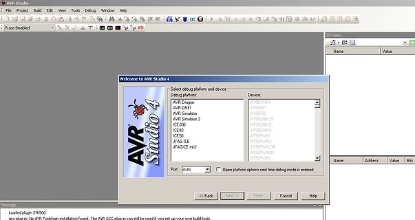 Startbildschirm der Software AVR Studio 4