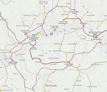 Karte eines Stromnetzes in Hessen