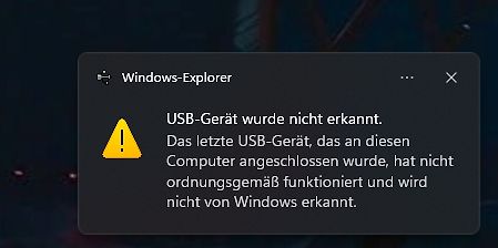 Windows-Fehlermeldung USB-Gerät nicht erkannt