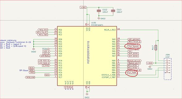 Schaltplan eines Mikrocontrollers PIC18F46Q71