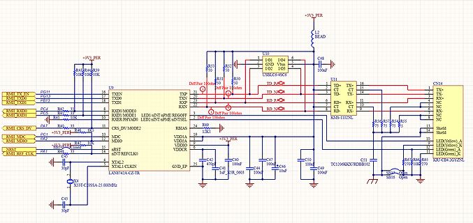 Schaltplan einer Ethernet-Schnittstelle mit USBC6-456C
