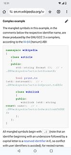 Screenshot eines Wikipedia-Artikels über C++ Name Mangling