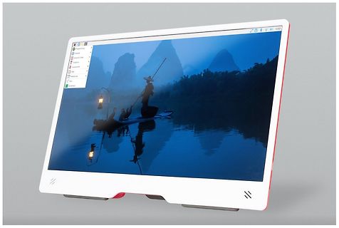 Weißer Tablet-Computer mit Landschaftsbild auf Display