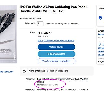Screenshot eines Online-Verkaufsangebots für einen Lötkolben-Griff