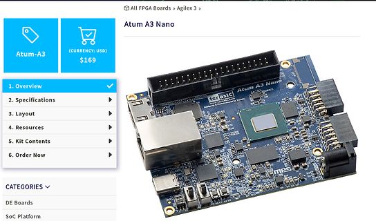 Webseite der Atum A3 Nano FPGA Board Produktseite
