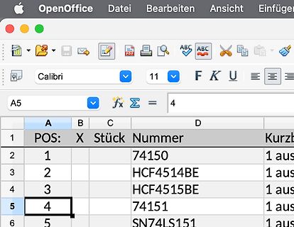 Screenshot einer Tabelle in OpenOffice Calc