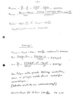 Handschriftliche physikalische Berechnungen zur Tragfähigkeit