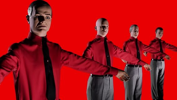 Digitale Animation von vier Männern in roter Kleidung