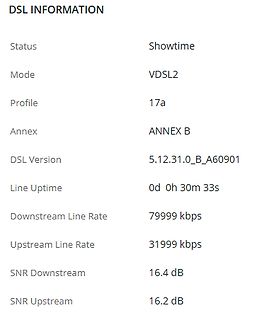 DSL-Verbindungsdaten und Statusinformationen