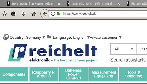 Screenshot der Webseite von Reichelt Elektronik