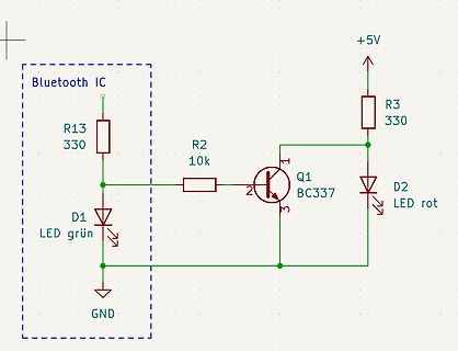 Schaltplan mit Bluetooth IC, Transistor und LEDs