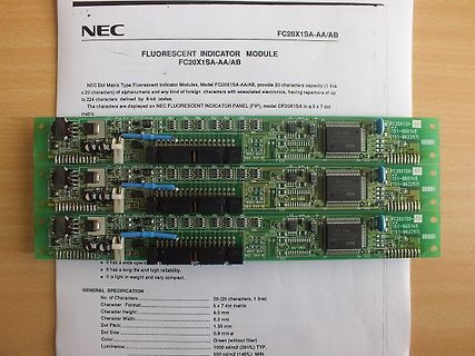 Drei NEC Fluorescent Indicator Module auf Datenblattseite